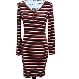 Garage Maroon dress black striped long sleeve ribbed bodycon size M streetwear